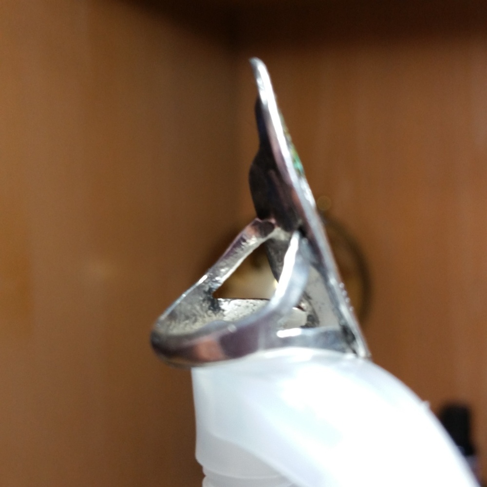 Vin. Bird inlayed Ring 925 Silver with blue green turquoise, red jasper from NM - Picture 5 of 5